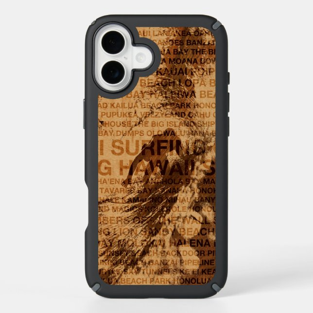 Surfing Hawaii Green Room Faux Wood Surfer Speck iPhone Case (Front)