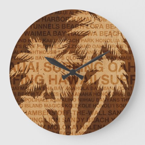 Surfing Hawaii Palm Trees Faux Wood Clock