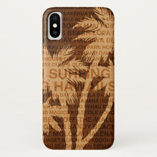 Surfing Hawaii Palm Trees Faux Wood Tropical iPhone X Case