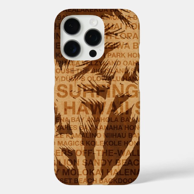 Surfing Hawaii Palm Trees Faux Wood Tropical Case-Mate iPhone Case (Back)