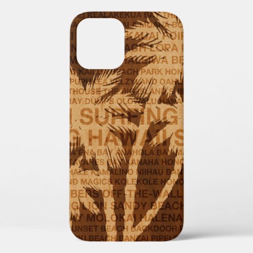 Surfing Hawaii Palm Trees Faux Wood Tropical iPhone 12 Pro Case