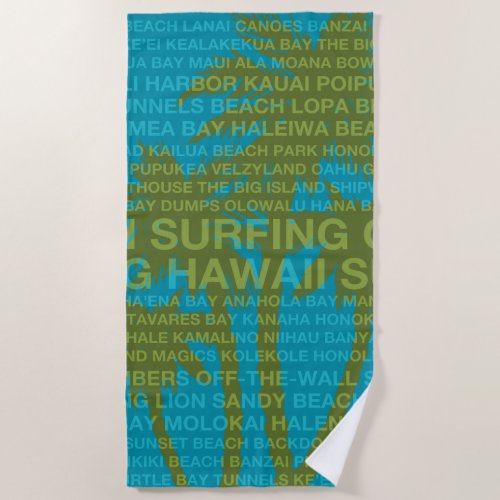 Surfing Hawaii Palm Trees Hawaiian Tropical Beach Towel