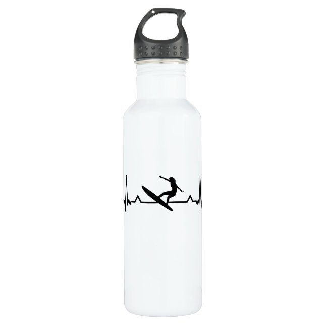 Surfing Heartbeat Line Funny Surf Gifts Stainless Steel Water Bottle (Front)