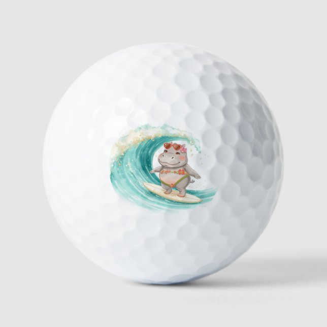 Surfing Hippo Christmas Bikini on big wave Golf Balls (Front)