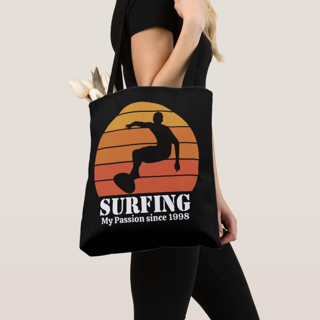 Surfing Hobby Retro Sunset Personalize Tote Bag (Close Up)