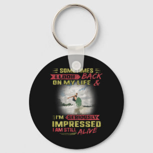 Surfing I Look Ck I'm Still Alive Vintage Surf Wav Keychain