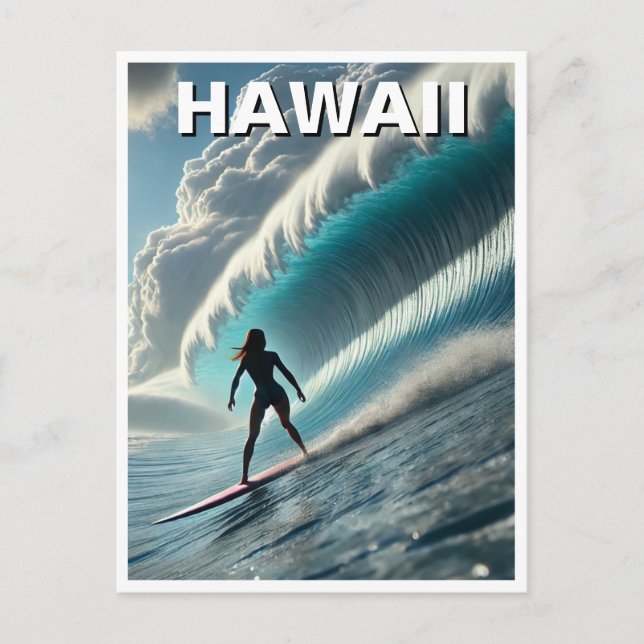 Surfing in Hawaii Surfer Girl Wave Postcard (Front)