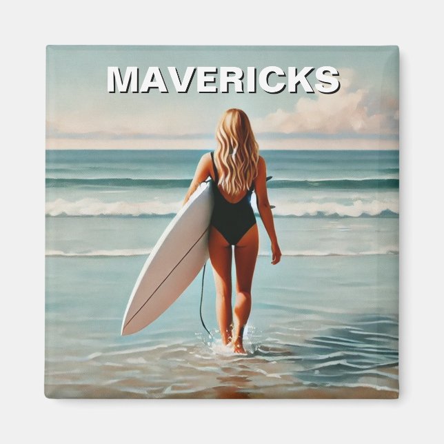 Surfing in Mavericks California Surfer Girl Wave Magnet (Front)