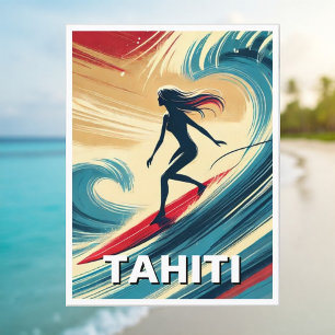 Surfing in Tahiti Surfer Girl Wave Postcard