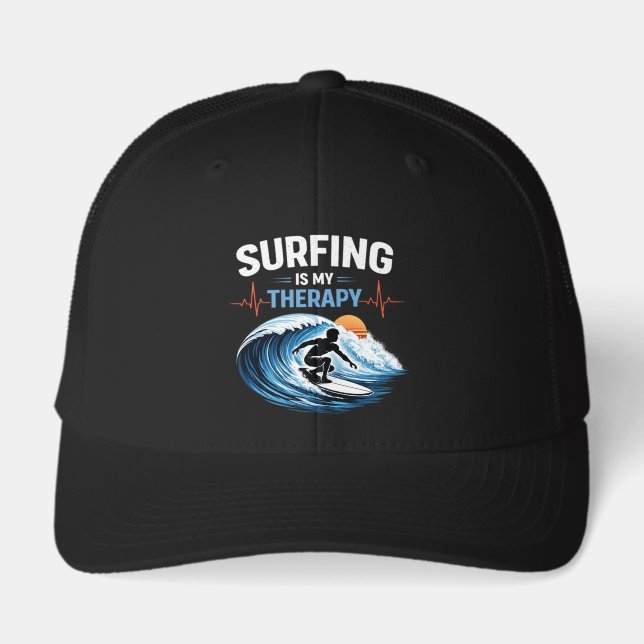 Surfing Is My Therapy Ocean Surfer Heartbeat Hat  (Front)