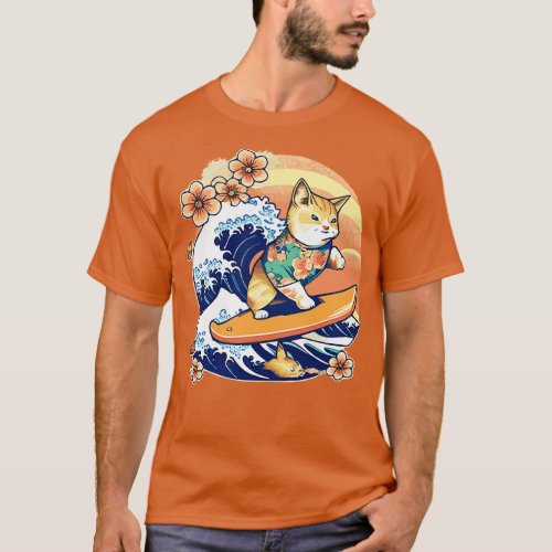 Surfing Japanese Cat T_Shirt