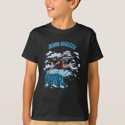 Surfing Jesus Shreds  for Surfers Skateboarder T_Shirt