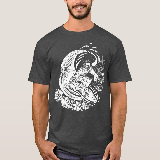 Surfing Jesus Vintage Distressed Premium T-Shirt (Front)