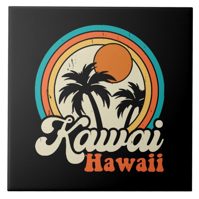 Surfing Kawaii Hawaii Ceramic Tile (Front)