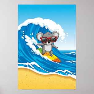 Surfing Koala Nursery Art – Beach Animal Poster