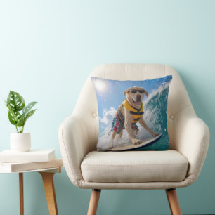 Surfing Labrador Retriever Throw Pillow