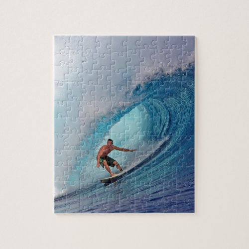 Surfing large blue wave Mentawai Islands Jigsaw Puzzle