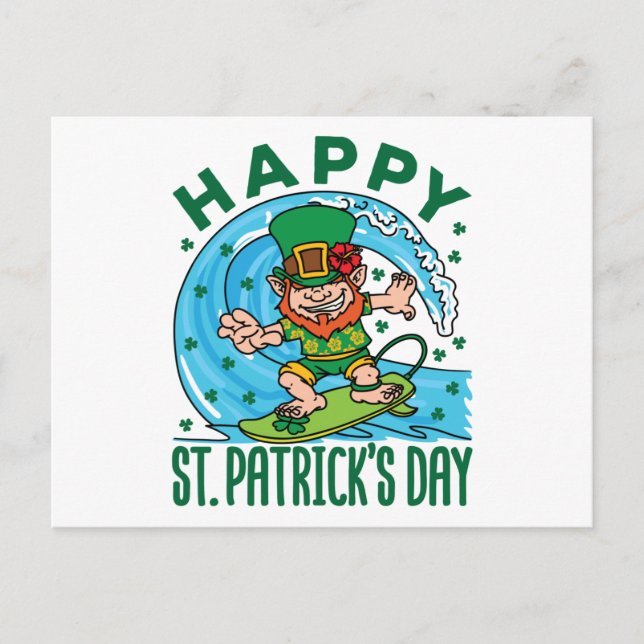 Surfing Leprechaun Hawaiian St Patricks Day Postcard (Front)