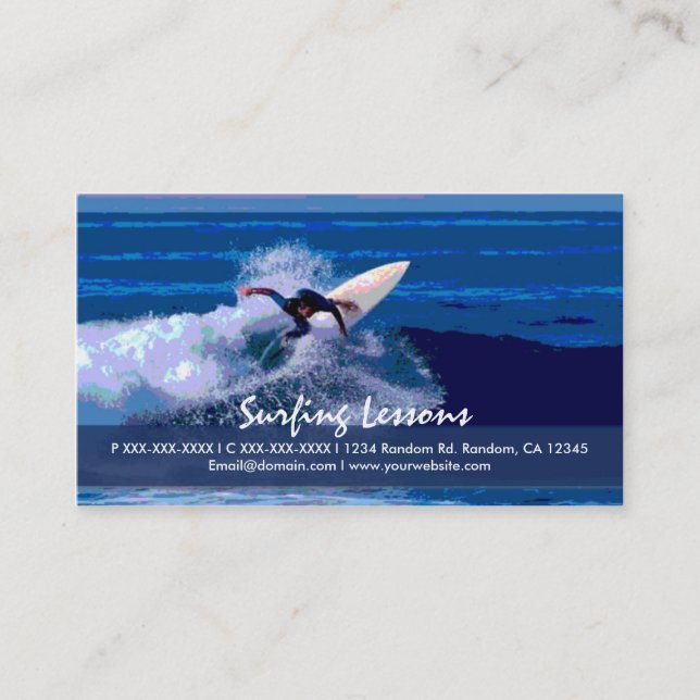 Surfing lessons customizable business cards (Front)
