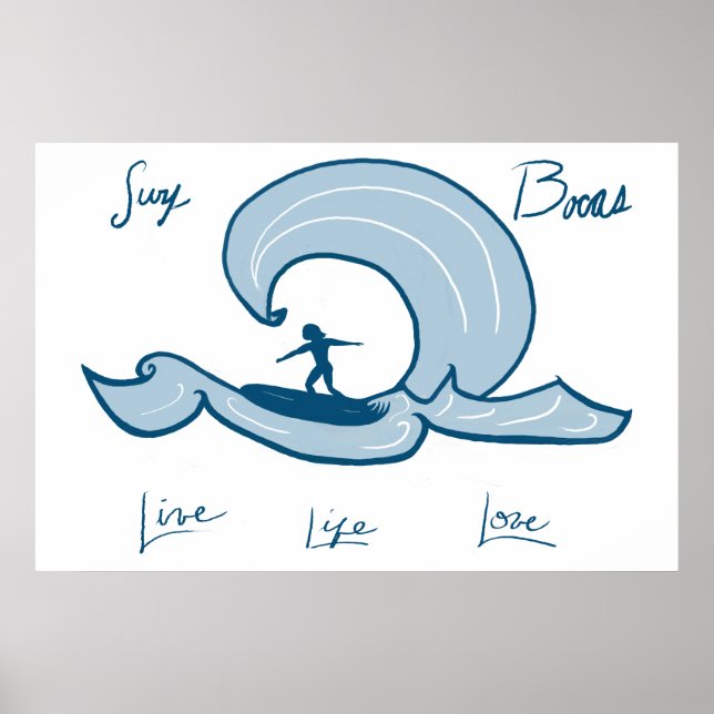 Surfing - Life, Live Love Blue Surfing Painting Poster (Front)