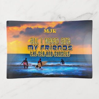 Surfing Life Quote with Initials or Name Trinket Tray