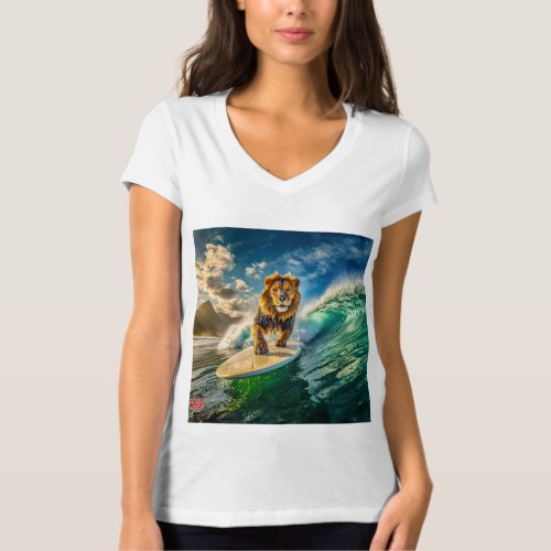 Surfing Lion Design By Rich AMeN Gill T_Shirt