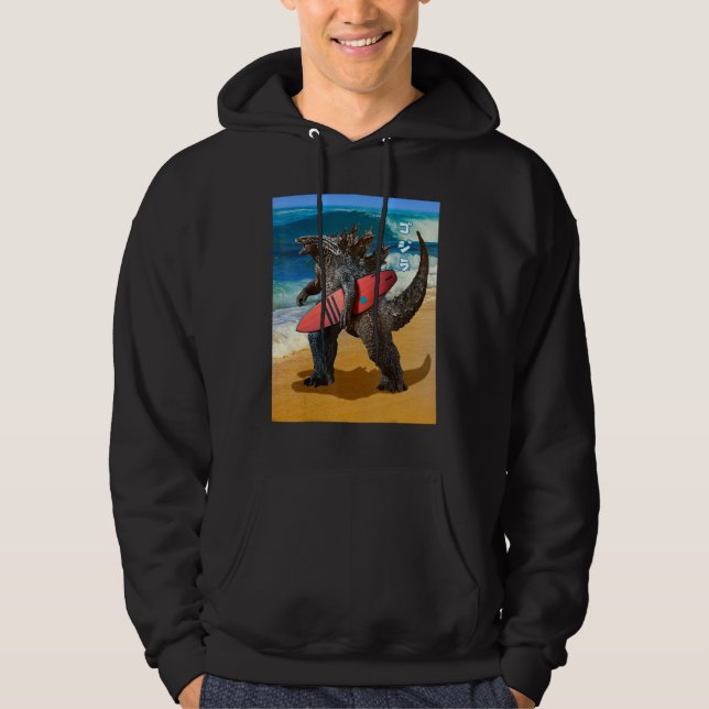 Surfing Monster Japanese Kanji Retro Surfer Hoodie (Front)