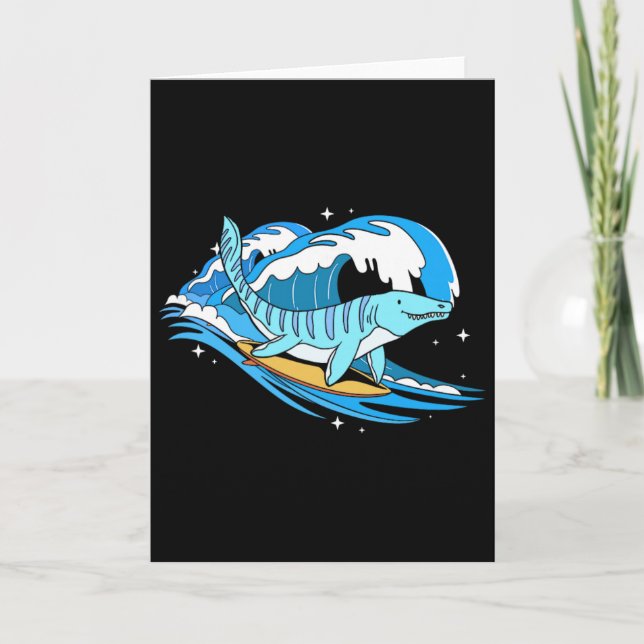 Surfing Mosasaurus Dino Funny Aquatic Dinosaur  Card (Front)