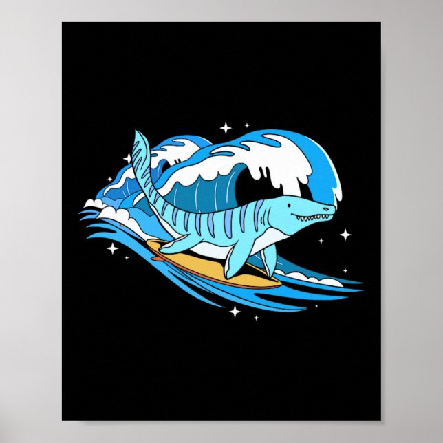 Surfing Mosasaurus Dino Funny Aquatic Dinosaur  Poster (Front)