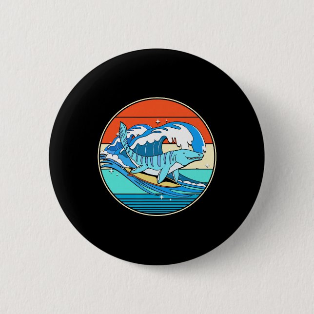 Surfing Mosasaurus Dino Retro Aquatic Dinosaur  Button (Front)