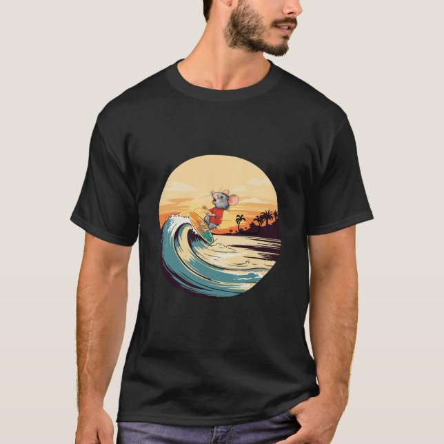 Surfing Mouse Funny Design T-Shirt (Front)