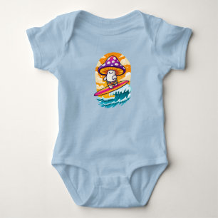 Surfing Mushroom Dude: Psychedelic Fun Summer Vibe Baby Bodysuit