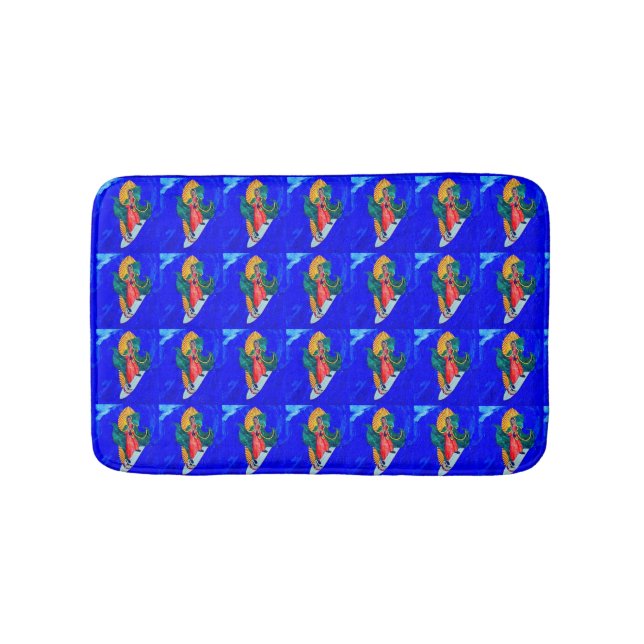 surfing nun blue sea pattern bathroom mat (Front)