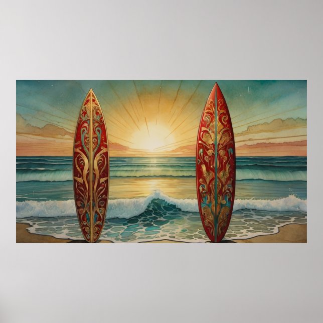 Surfing Ocean Waves Summer sunset dawn  Poster (Front)