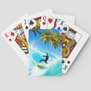 Surfing over a big wave poker cards