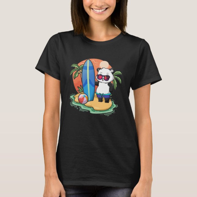 Surfing Panda  Beach Vacation Animal Graphic T-Shirt (Front)