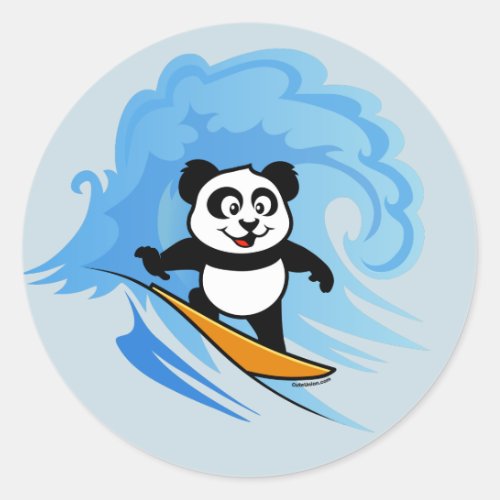 Surfing Panda Classic Round Sticker