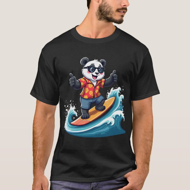 Surfing Panda in Tropical Style – Fun and Relaxed  T-Shirt (Front)