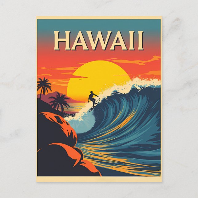 Surfing Paradise: Hawaii Sunset Adventure Postcard (Front)