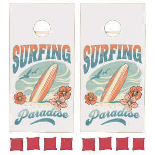 Surfing Paradise retro style design Cornhole Set