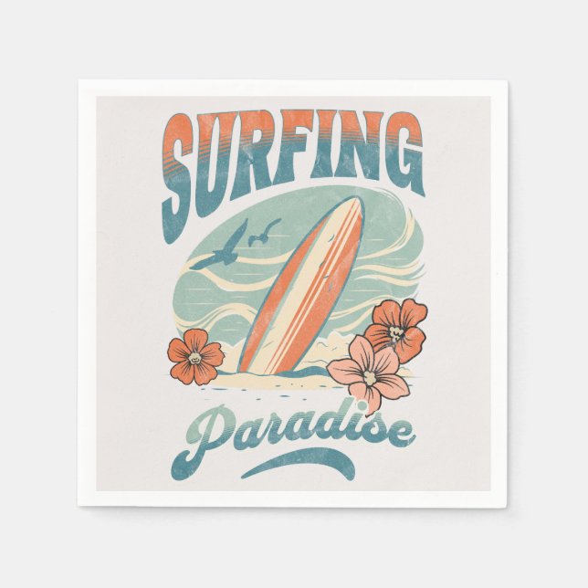 Surfing Paradise retro style design Napkins (Front)