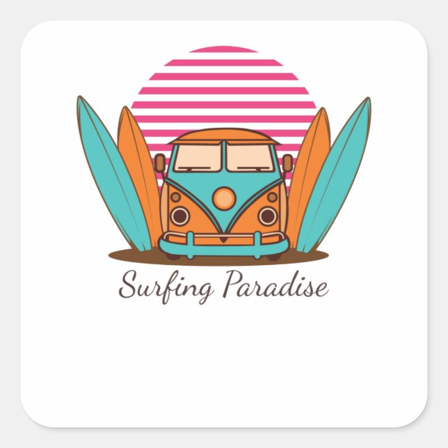 Surfing Paradise Square Sticker (Front)