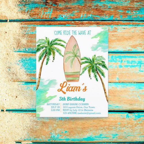 Surfing party budget invite beach ocean summer 