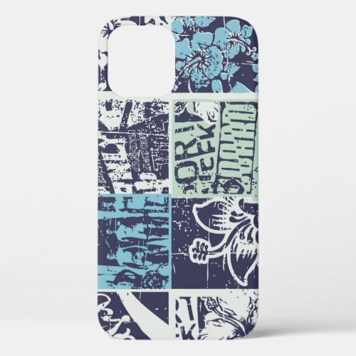 Surfing patchwork grunge vintage pattern iPhone 12 case