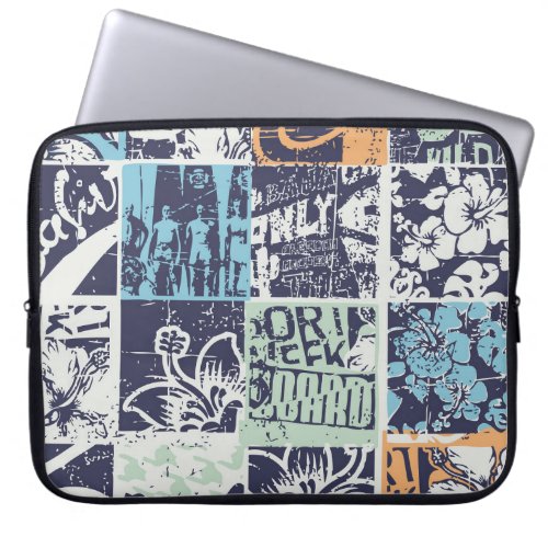 Surfing patchwork grunge vintage pattern laptop sleeve