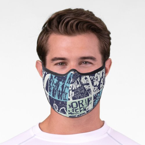 Surfing patchwork grunge vintage pattern premium face mask