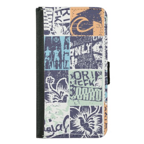 Surfing patchwork grunge vintage pattern samsung galaxy s5 wallet case