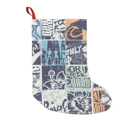 Surfing patchwork grunge vintage pattern small christmas stocking