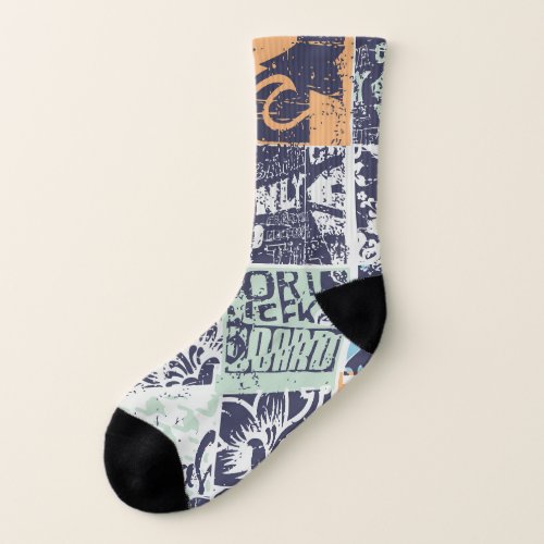 Surfing patchwork grunge vintage pattern socks