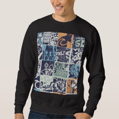 Surfing patchwork grunge vintage pattern sweatshirt